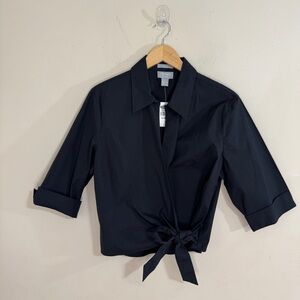 Old Navy NWT Black Cotton Stretch Wrap Top 3/4 Sleeve size XL Y2K Minimalist